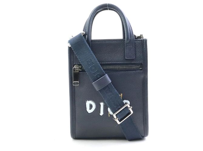 Borsa a spalla in pelle blu navy Christian Dior