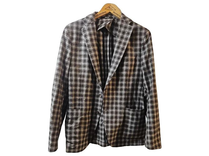 Autre Marque PAOLONI Men's Checked Blazer Brown Grey