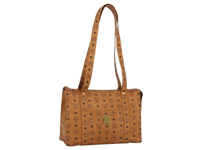 Borsa a Spalla MCM Vicetos Logogram in Pelle PVC Marrone Oro Auth 172152 D'oro