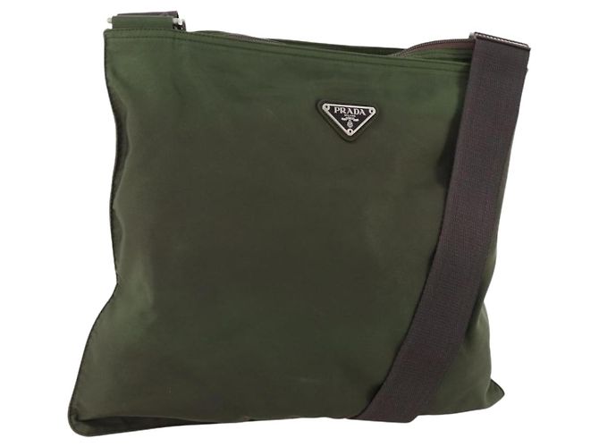 PRADA Shoulder Bag Nylon Green Silver Auth fm5146 Silvery