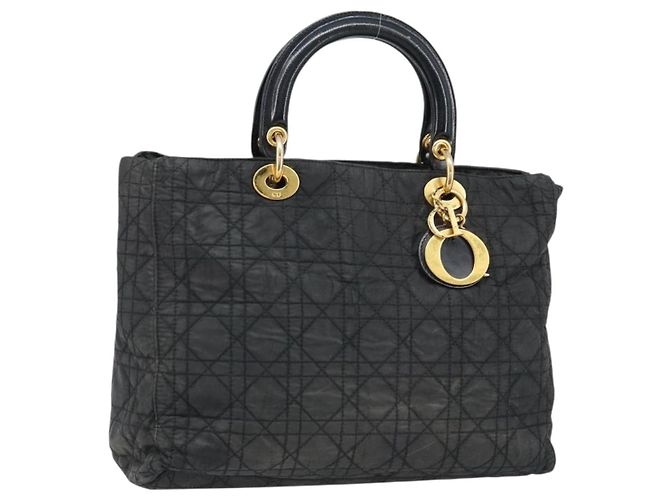 Christian Dior Bolsa Lady Dior em nylon rosa e dourado Auth 173806