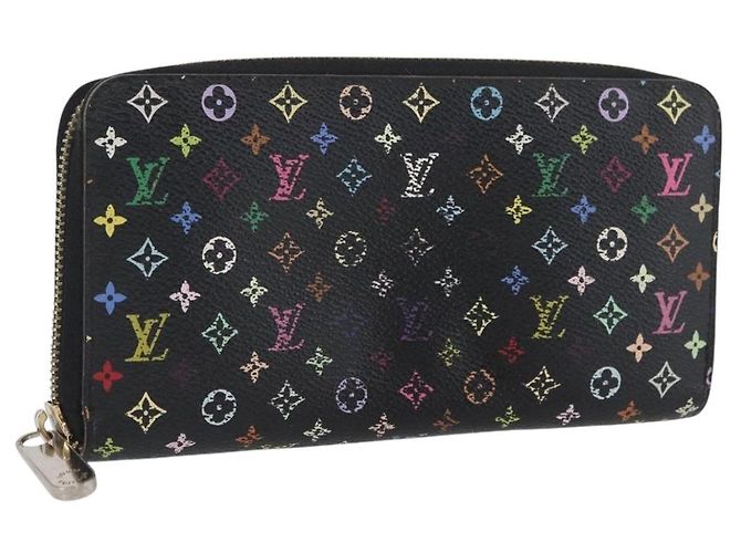 LOUIS VUITTON Multicolor Zippy Wallet Long Wallet Black M60243 LV Auth BA11010