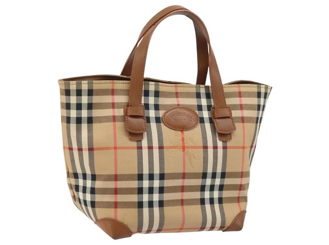 Bolsa de mão Burberrys Nova Check em lona bege dourada Auth 173795