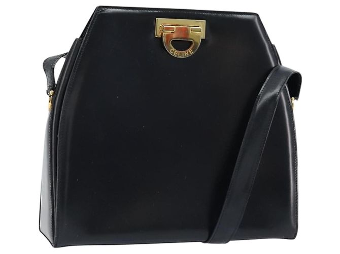 Céline Bolsa de Ombro CELINE em Couro Preto Dourado Auth ka2942