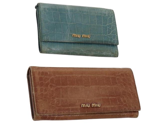 Portafoglio Miu Miu in pelle 2 pezzi marrone verde Auth BA11023