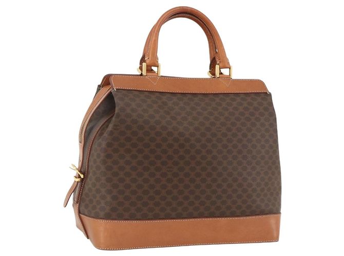 Céline Bolsa de mão em lona Macadam CELINE em couro PVC marrom e dourado Auth 173794