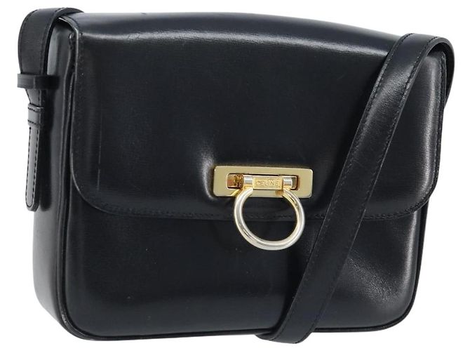 Céline Borsa a Spalla Gancini in Pelle Nera e Oro Auth ep13660 Nero D'oro