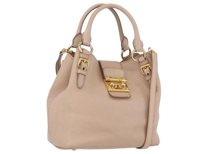 Bolsa Miu Miu de couro 2 em 1 rosa dourado Auth ka2936