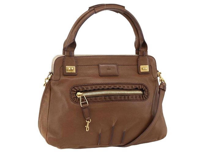 Chloé Bolsa de mão em couro Chloe Margaret 2 em 1 marrom ouro Auth BA11217 Dourado