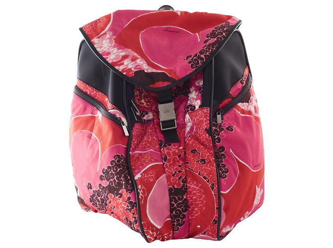 Gucci Printed Fabric Backpack with Leather Details Fuschia