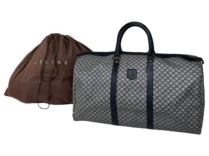Céline Vintage Celine Paris Triomphe Monogram Duffel Bag Grey Navy Black