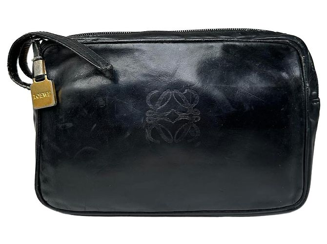 Vintage Loewe Madrid Leder Clutch Schwarz