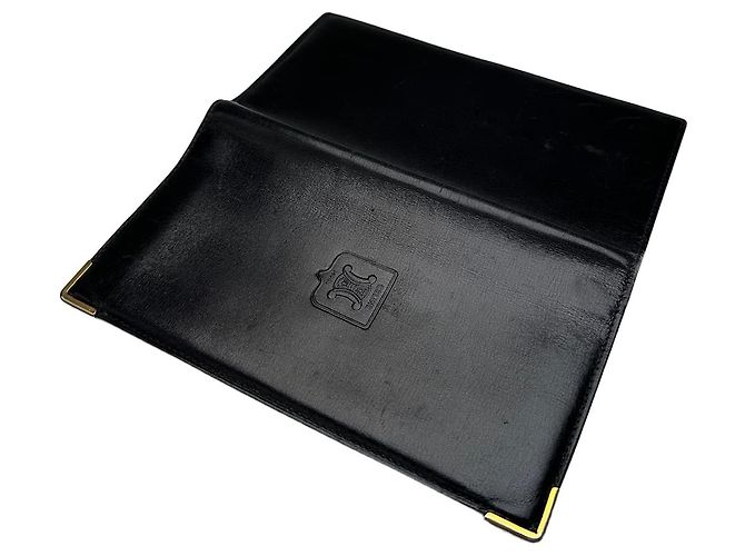 Céline Porta-cartões de couro vintage Celine Paris preto
