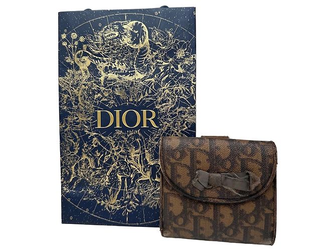 Vintage Dior Oblique Monogram Leather Wallet Brown