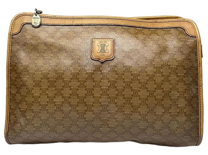 Céline Pochette en cuir monogramme Triomphe vintage de Celine beige or marron Doré