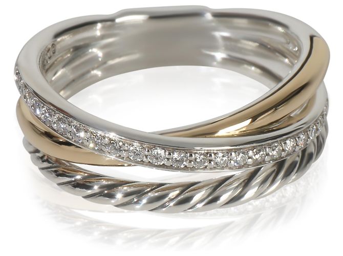 David Yurman Yellow Gold & Sterling Silver Diamond Crossover Ring