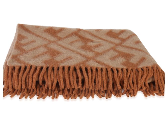 Fendi Bege Laranja Lã de Alpaca FF Cobertor