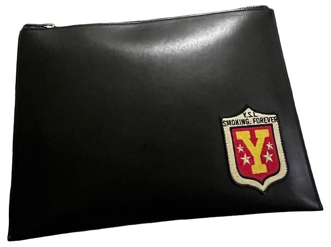 Bolso de cuero negro Saint Laurent con emblema YSL