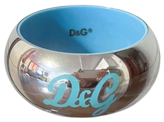 Pulsera alta rígida DOLCE & GABBANA plata y turquesa con logo
