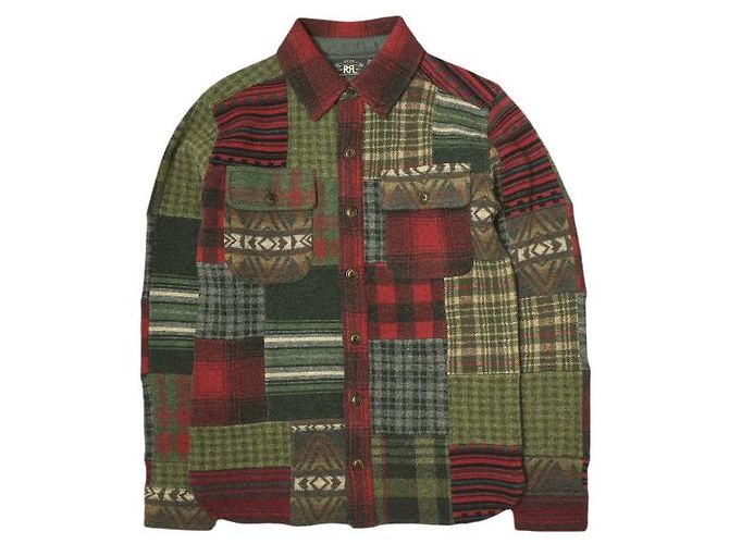 Ralph Lauren RRL Patchwork Arbeitshemd Pullover aus Wolle und Kaschmir Rot