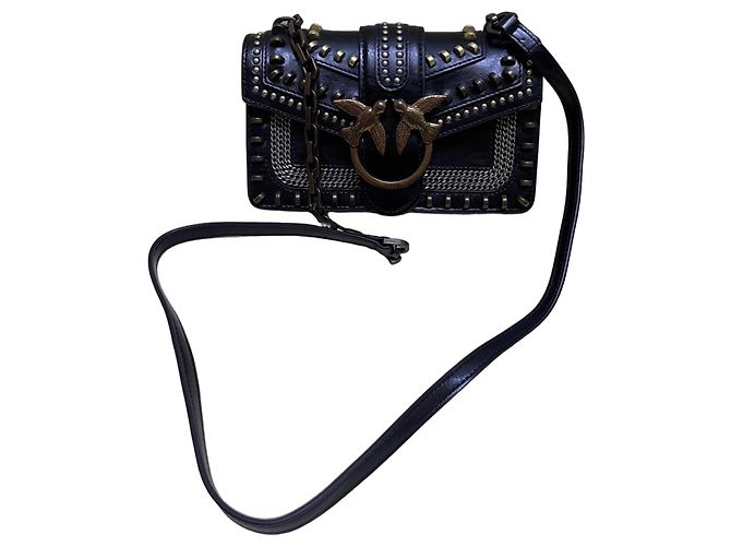 Bolsa de ombro em couro com studs Pinko Love Birds Preto