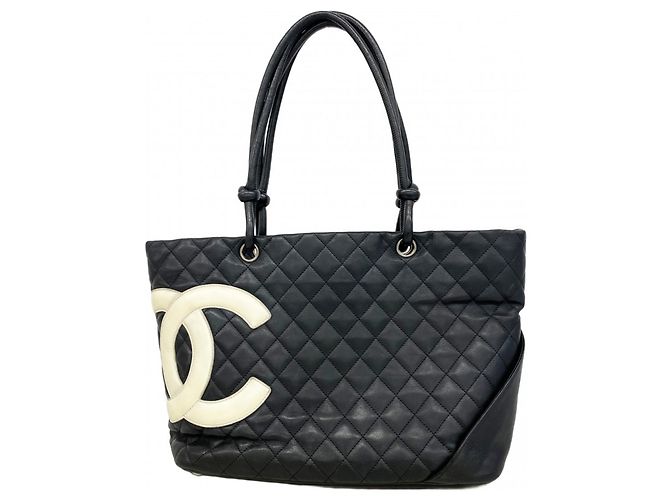 Chanel Cambon Lammleder Tote Bag Schwarz Weiß