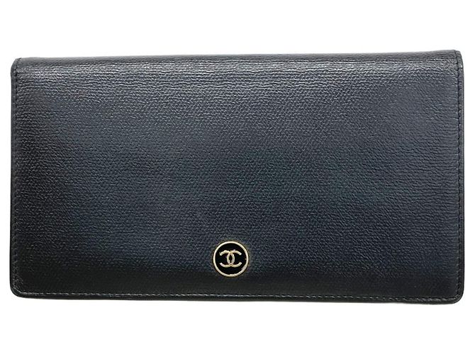Timeless Cartera larga de cuero negro Chanel
