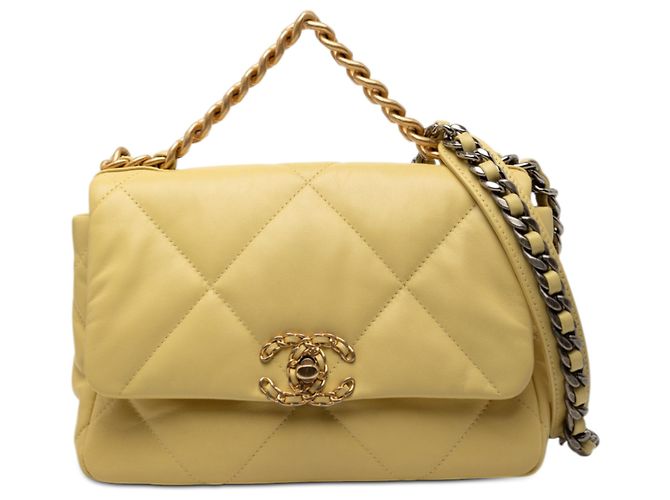 Chanel Amarillo Medio Piel de Cordero 19 Flap Mostaza