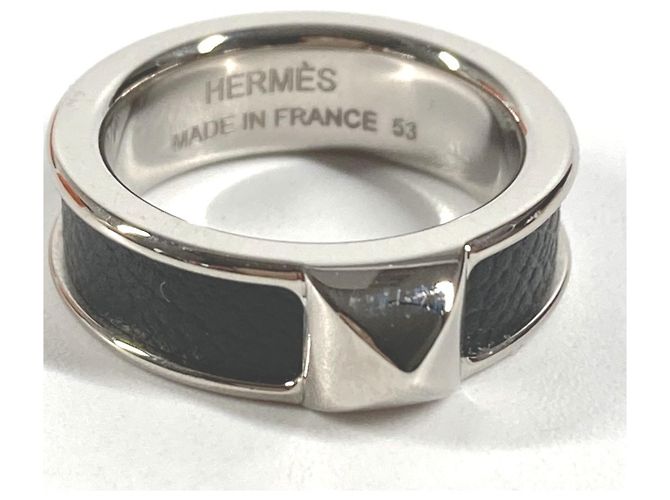 Ring Anello in pelle nera e metallo Hermès Athens Nero 