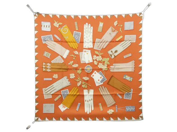 Silk In Hermès L'HEURE DES GANTS Bufanda Cuadrada Naranja