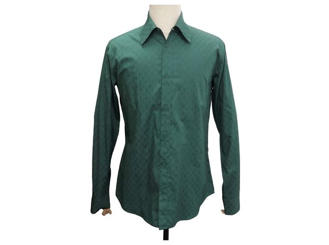 NEW LOUIS VUITTON LONG SLEEVE SLIM MONOGRAM SHIRT XL M 48 FR SKIRT Green