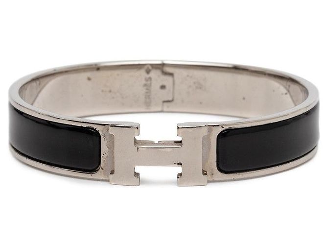 Hermès Click H PM Metall Emaille Armband Größe 16 Silber Metallisch