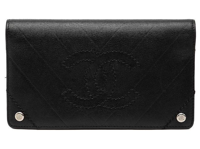 Chanel Coco Mark V Stich Lammleder Langbörse Schwarz
