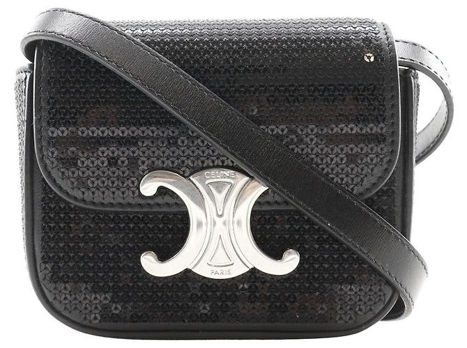 Céline Sac à bandoulière 2 en 1 en cuir sequins Mini Triomphe de Celine Noir