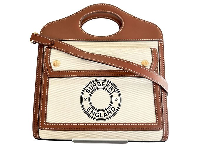 Bolsa Burberry de lona e couro de bezerro, bolsa 2 em 1 Marrom