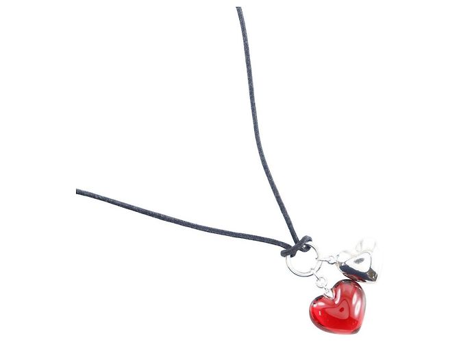 Autre Marque Choker Doppio Cuore Baccarat in Argento 925 Rosso