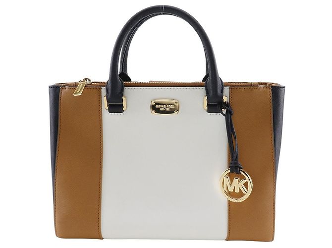 Bolsa Tote de Couro Michael Kors Marrom Preto Branco