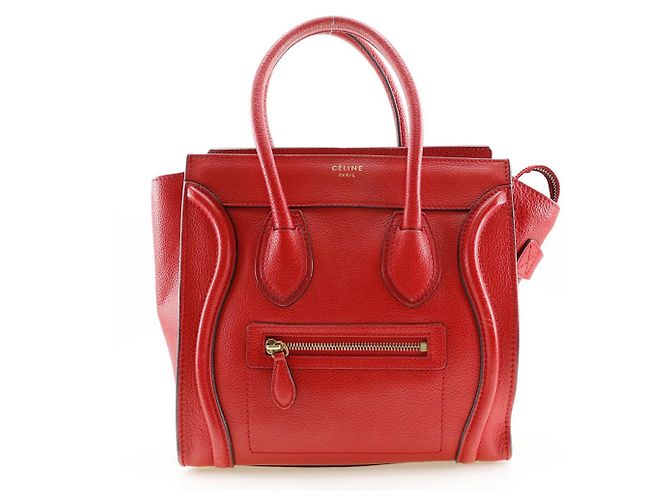 Céline Celine Luggage Micro Shopper Lederhandtasche Rot