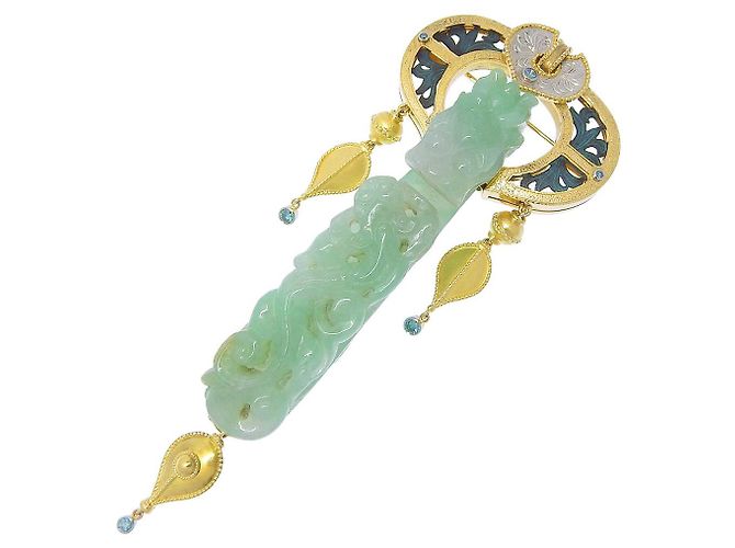 Autre Marque Spilla Nobuko Ishikawa Au750 Giada Spilla Pt900 D'oro