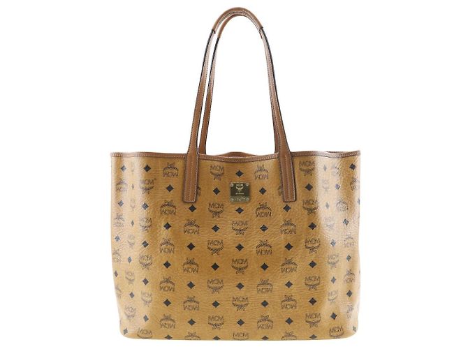MCM Visetos PVC Coated Canvas Tote Bag Brown Bronze