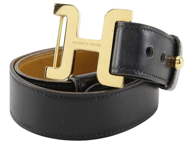 Cinto H de couro de bezerro da Hermès Preto