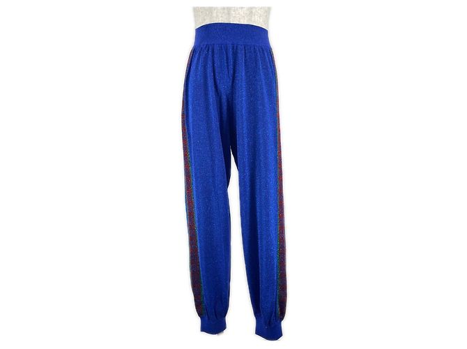 Gucci Interlocking G Web Line Lam Wool Pants Blue