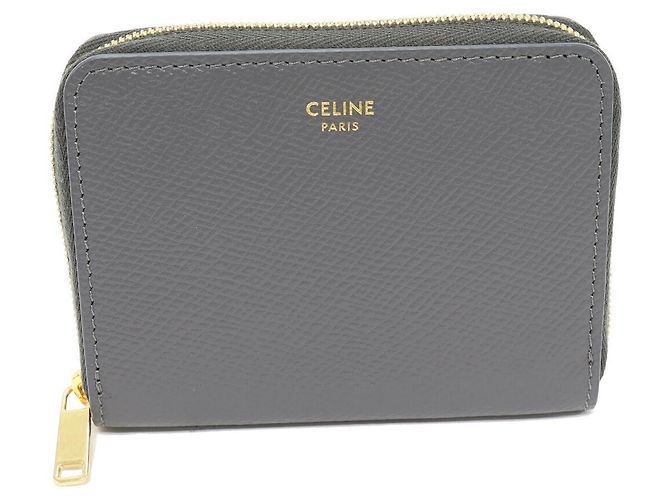 Céline Cartera Compacta con Cremallera Celine en Cuero de Ternera Texturizado Castaño