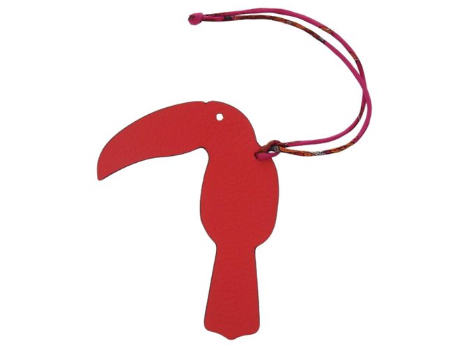 Chaveiro de couro Toucan Petit H da Hermès Vermelho Bege 