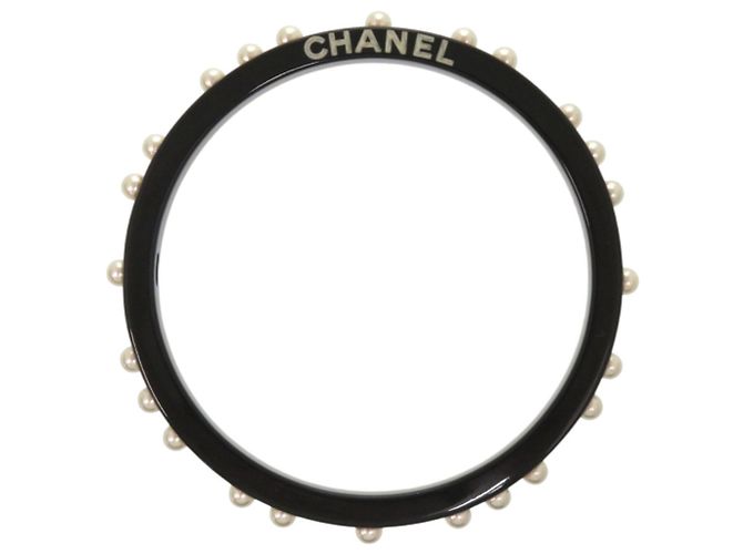 Pulseira preta Chanel com pérolas falsas Preto