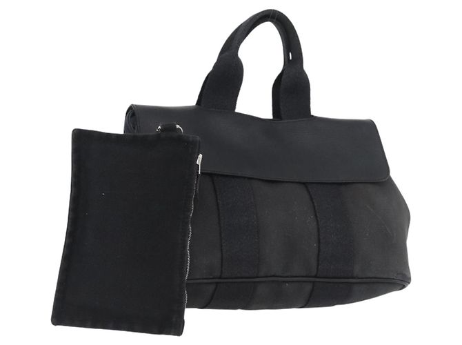 Hermès HERMES Valparaiso PM Handtasche Canvas Leder Schwarz Silber Auth bs33821