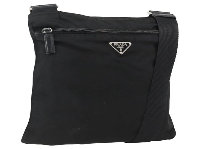 PRADA Shoulder Bag Nylon Black Silver Auth 173914 Silvery