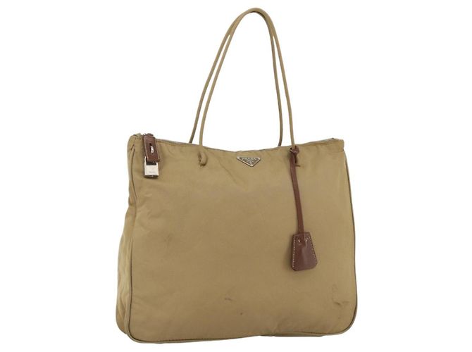 Bolsa Tote PRADA Nylon Bege Prata Auth 173852