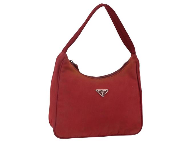 PRADA Handtasche aus Nylon rot silber Auth LNZ991