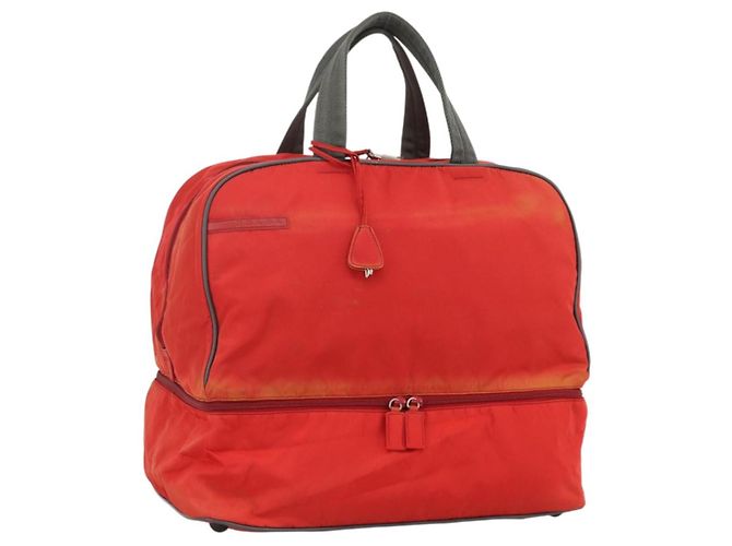 PRADA Boston Bag Nylon Red Silver Auth mr1998 Silvery